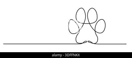 One Line Paw Print Illustration. Continuous Line Pet Care and Love Concept. Stock Vector