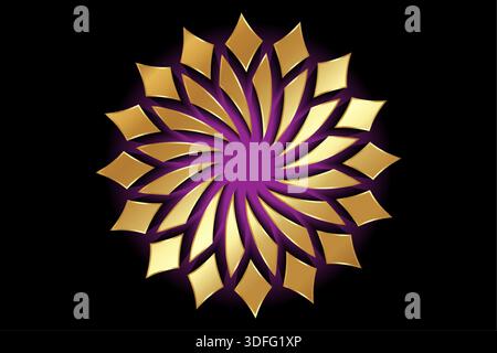 Luxury mandala background, gold flower frame in arabesque pattern Arabic style, vector illustration black and purple design, logo template Stock Vector