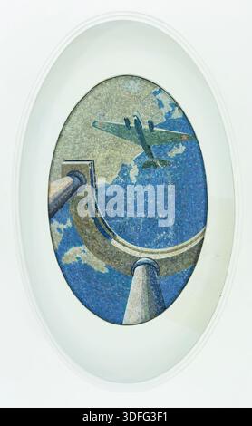 Aircraft, Ceiling mosaic by Alexander Deyneka, Mayakovskaya Moscow metro station interior, 1938, Moscow, Russia Stock Photo