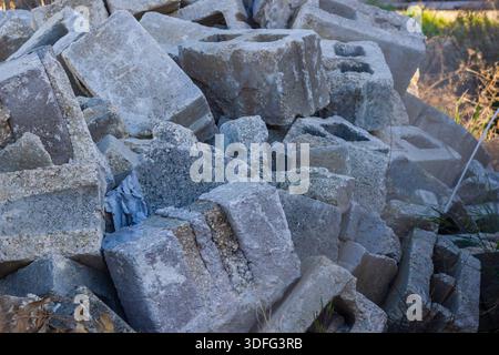 Rugged Pile Of Concrete Blocks And Debris In Outdoor Construction Site Stock Photo