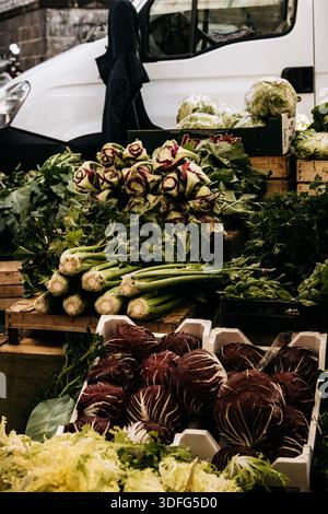 Fresh Seasonal Vegetables At Traditional Market Stall: Artichokes, Beans, Potatoes, And Root Vegetables Displayed In Abundant Mediterranean Food Marke Stock Photo