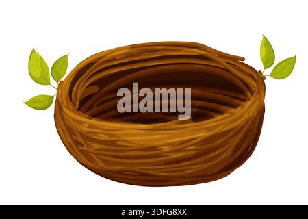 Bird nest isolated. Empty nest from sticks branches. Forest bird home. Spring new life. . Vector illustration Stock Vector