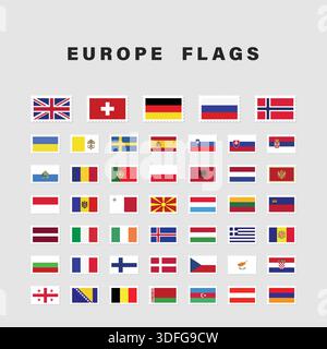 Set of Europe Flags with Postage Stamp Shape Stock Vector