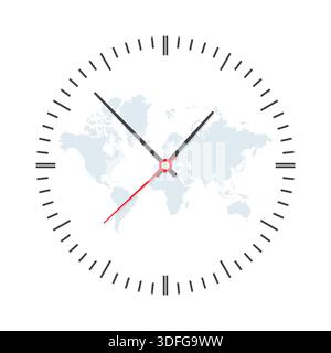Clock Face with Hour, Minute and Second Hands Isolated on White Background Stock Vector