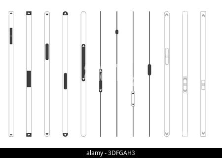 Slide scroll bar set slider. UI control web elements. Scrollbar control panel for power, volume, brightness, Design elements for your website. simple modern graphic element for ui, infographic, icon. Vector illustration Stock Vector
