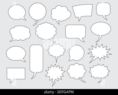 Blank Empty Speech Bubbles Silhouette Isolated on Monochrome Background Stock Vector