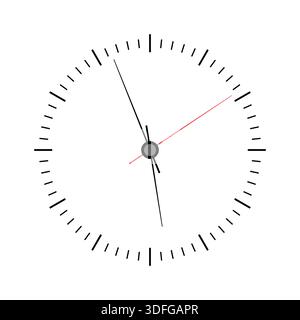 Clock Face with Hour, Minute and Second Hands Isolated on White Background Stock Vector