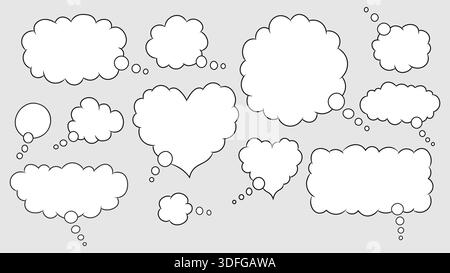 Blank Empty Speech Bubbles Silhouette Isolated on Monochrome Background Stock Vector