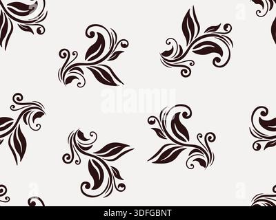 Seamless Floral Pattern with Dark Leaves on White Background Stock Vector