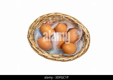 Eggs in a basket isolated Stock Photo