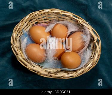 Eggs in a basket Stock Photo