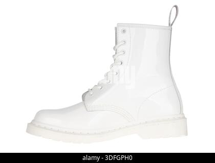 White Patent Leather Fashion Combat Boot Stock Photo