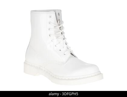 White Shiny Patent Leather Combat Boot Stock Photo