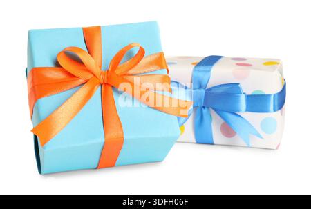 Two beautiful gift boxes isolated on white Stock Photo
