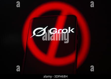 Brussels, Belgium. 12th Jan, 2026. The Grok logo is displayed on a mobile phone in this photo illustration. X AI has faced criticism following reports that its AI tool Grok has been misused to create sexualised content, prompting concerns over safeguards and regulation. Taken in Brussels, Belgium, on 12 January 2026. (Jonathan Raa/Sipa USA) *** Strictly for editorial news purposes only *** Credit: Sipa USA/Ģ����ý Live News Stock Photo