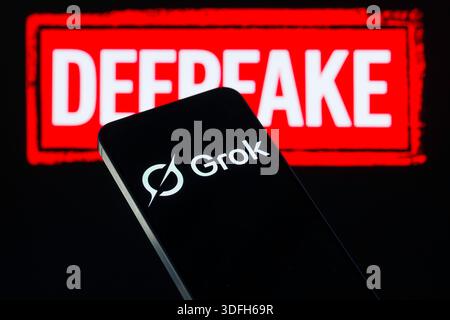 Brussels, Belgium. 12th Jan, 2026. The Grok logo is displayed on a mobile phone in this photo illustration. X AI has faced criticism following reports that its AI tool Grok has been misused to create sexualised content, prompting concerns over safeguards and regulation. Taken in Brussels, Belgium, on 12 January 2026. (Jonathan Raa/Sipa USA) *** Strictly for editorial news purposes only *** Credit: Sipa USA/Ģ����ý Live News Stock Photo