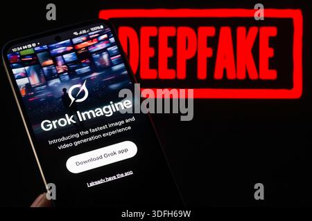 Brussels, Belgium. 12th Jan, 2026. The Grok Imagine page is displayed on a mobile phone in this photo illustration. X AI has faced criticism following reports that its AI tool Grok has been misused to create sexualised content, prompting concerns over safeguards and regulation. Taken in Brussels, Belgium, on 12 January 2026. (Jonathan Raa/Sipa USA) *** Strictly for editorial news purposes only *** Credit: Sipa USA/Ģ����ý Live News Stock Photo