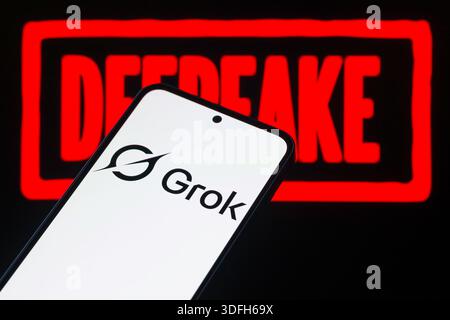 Brussels, Belgium. 12th Jan, 2026. The Grok logo is displayed on a mobile phone in this photo illustration. X AI has faced criticism following reports that its AI tool Grok has been misused to create sexualised content, prompting concerns over safeguards and regulation. Taken in Brussels, Belgium, on 12 January 2026. (Jonathan Raa/Sipa USA) *** Strictly for editorial news purposes only *** Credit: Sipa USA/Ģ����ý Live News Stock Photo