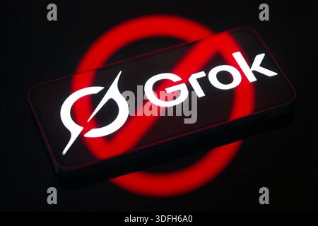 Brussels, Belgium. 12th Jan, 2026. The Grok logo is displayed on a mobile phone in this photo illustration. X AI has faced criticism following reports that its AI tool Grok has been misused to create sexualised content, prompting concerns over safeguards and regulation. Taken in Brussels, Belgium, on 12 January 2026. (Jonathan Raa/Sipa USA) *** Strictly for editorial news purposes only *** Credit: Sipa USA/Ģ����ý Live News Stock Photo