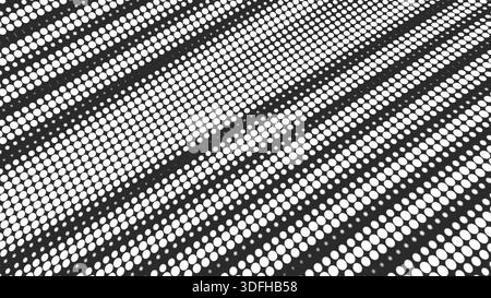 Render 3D. Image of a surface with a black and white "dots" texture applied to a wavy surface illuminated with white light Stock Photo