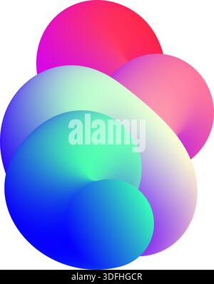 Dynamic 3D abstract composition of overlapping spheres with pink, blue, and teal gradients Stock Vector