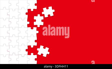 Vector White Jigsaw Puzzle Background Illustration With A Text Space On A Red Background. Stock Vector
