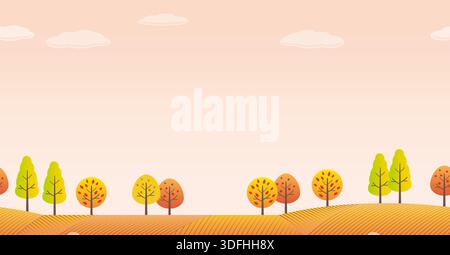 Vector Seamless Hilly Forest In Autumn Background Illustration With Text Space. Horizontally Repeatable. Stock Vector
