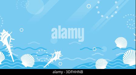 Vector Seamless Summer Background Illustration With Shellfish Under The Sea. Horizontally Repeatable. Stock Vector