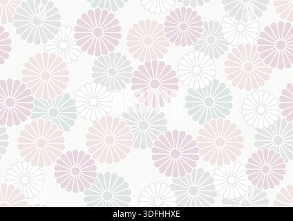 Horizontally And Vertically Repeatable Elegant Japanese Auspicious Vintage Chrysanthemum Pattern In Soft Pastel Hues. Vector Illustration. Stock Vector