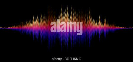 Bright neon abstract sound wave element. Dotted music equalizer shape design. Audio radio signal visualization concept. Shining digital voice assistant line pattern. Song track sample player. Vector Stock Vector