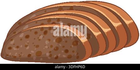 Flat design vector illustration of sliced whole grain bread with brown crust on white background. Stock Vector