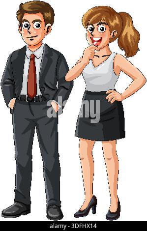 Male and female professionals in formal office clothing, cartoon vector, white background, full body Stock Vector