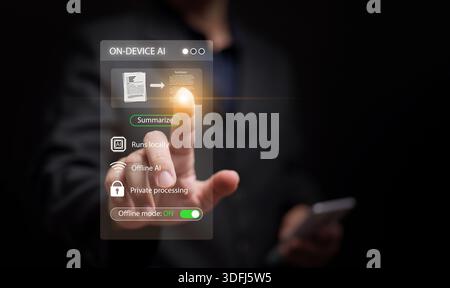 On-device AI technology with secure offline operation. Private data processing, and artificial intelligence runs locally for cybersecurity and digital Stock Photo