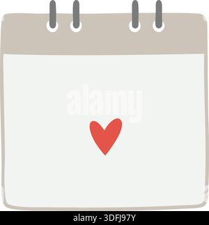 A soft gray ring bound calendar page with a small red heart at the center suggesting a special date. Stock Vector