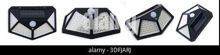 Small solar powered led light with motion sensor on white. Stock Photo