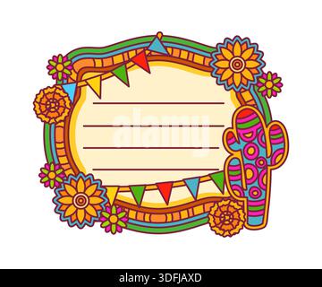 Mexican plants and flowers kids memo note template Stock Vector