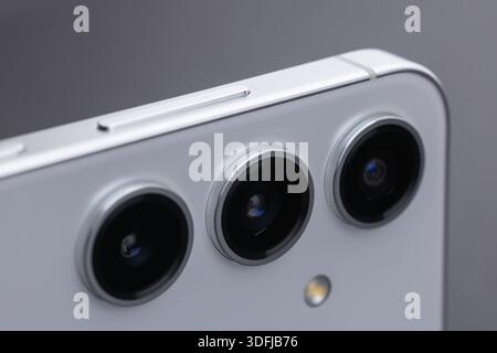 Modern smartphone camera lens, macro view. close up. Stock Photo