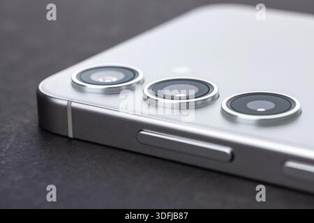 Modern smartphone camera lens, macro view. close up. Stock Photo