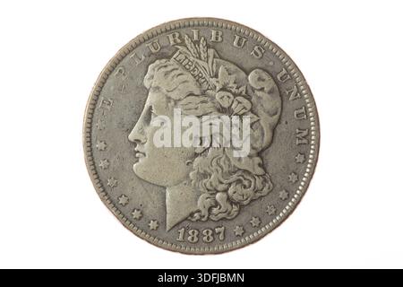1887 United States silver morgan dollar, obverse Stock Photo