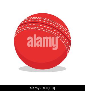 Red leather cricket ball with white stitching vector illustration isolated on white background Stock Vector
