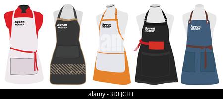Set of professional cooking apron mockups for chef and kitchen staff isolated on white background Stock Vector