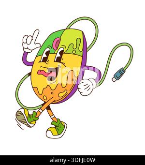 Cartoon groovy computer mouse Y2k retro character Stock Vector