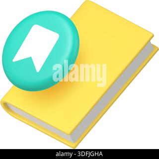 Book and bookmark icon for website and application interface. Represents reading, learning, education, library, and saving. Modern 3d icon realistic v Stock Vector