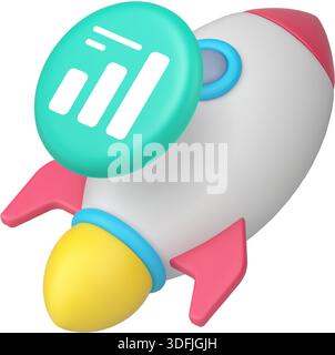 Rocket and growth chart icon for startup websites and business applications. Represents launch, success, innovation, progress, and achievement. Modern Stock Vector