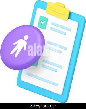 User profile and checklist icon for web and app design. Concepts of account, login, to-do list, productivity, and organization. Modern 3d icon realist Stock Vector