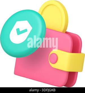 Wallet and security shield icon for financial applications and payment systems. Represents money, savings, safety, verification, and secure transactio Stock Vector