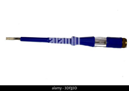 Electroprobe, a voltage tester screwdriver, a standard screwdriver with an internal resistor and neon lamp to safely test for the presence of AC volta Stock Photo