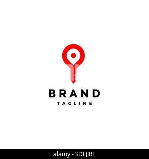 Simple Key Finder Logo Icon Design. Red Pin Icon With Key Point Tip Logo Design. Stock Vector