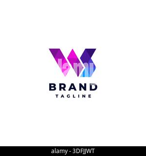 Simple Letter WS Mosaic Triangle Logo Design. Colored Triangle Fragments of Letters W and S Logo Design. Stock Vector