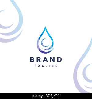 Blue Line Spring Initial e Letter Logo Design. Water Drop Water Wave Line Logo Design. Stock Vector